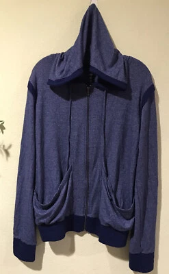 Zobha Sz L Hoodie Sweater Zipper Front Cut Out Back Pockets Heather Blue W3 - Image 1 of 4