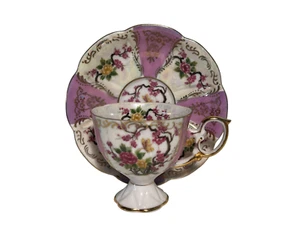 Vintage Royal Halsey Porcelain Cup & Saucer with Pink Rose Decorations - Picture 1 of 9