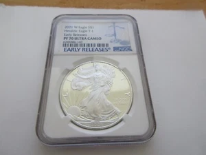 2021 W Eagle S$1 Heraldic Eagle T-1 Early Release PF 70 Ultra Cameo NGC - Picture 1 of 7