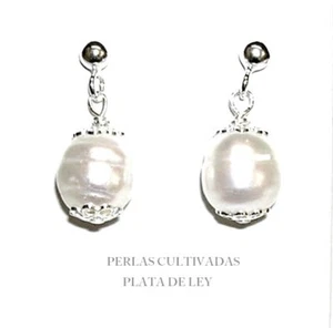 PENDIENTES de PLATA de ley 925 y PERLAS Cultivadas aljofas barrocas 11mm, - Bild 1 von 2