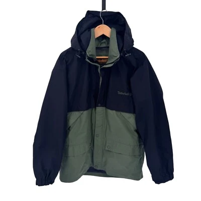 Timberland Weathergear Ski Jacket Medium Green Black Nylon Hood Pockets Gorpcore - Image 1 of 4