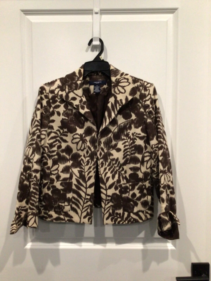 NWOT Joneswear women’s 12 petite blazer ivory brown flowers full lined  - Image 1 of 4