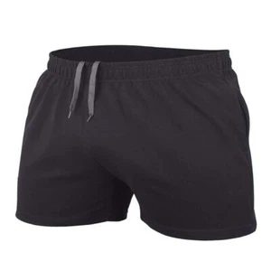 Men's Bodybuilding Workout Gym Shorts 3" Inseam Sports Cotton with Pocket Bla... - Picture 1 of 5
