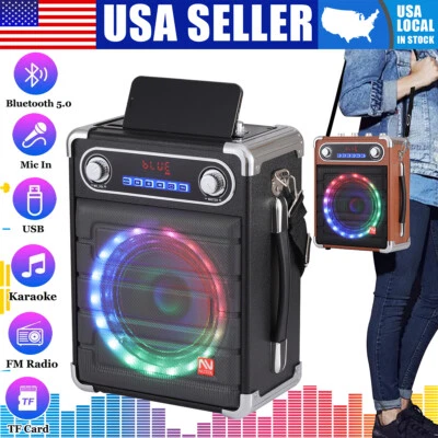 6.5in Portable Bluetooth Speaker Party Karaoke Machine w/ 2 Wireless Mic LED TWS - Image 1 of 4