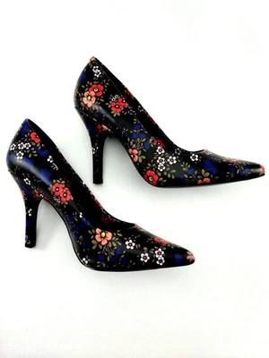 Zapatos de salón Nine West Garisono negros estampados florales punta puntiaguda tacones de 3,5"" talla 5,5 Foto 1 de 4