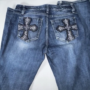 Miss Me Bootcut Jeans Damen Gr. 27 Stretch Low Rise Verziert Cross Western - Bild 1 von 7