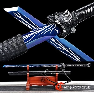 Sharp Blue Tiger Ninja Sword Japanese Katana Straight Broadsword with Strap - Picture 1 of 12