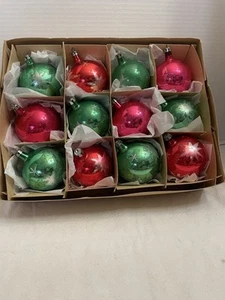 12 alte rote und grüne Glas Weihnachtsschmuck aus Polen bemalte Sterne - Bild 1 von 7