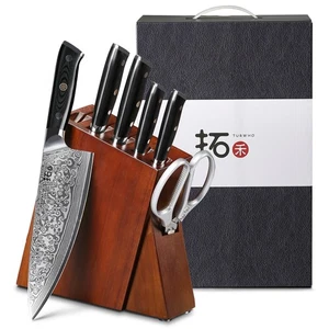 7x TURWHO Küchenmesser Schere Japan VG10 Damaststahl Kochmesser Messerblöck Set - Bild 1 von 21