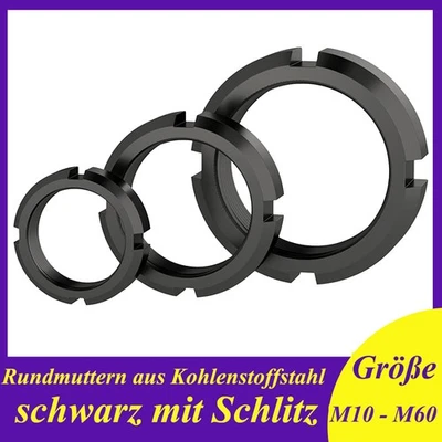 Schwarz Schlitz Rundmuttern Kohlenstoffstahl M10 M12 M14 M16 M18 M20 M22 - M60 - Bild 1 von 4