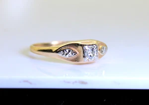 Splendido Anello Solitario Diamante Promessa/Fidanzamento Antico Oro 14K Donna 0,10Ct - Foto 1 di 5
