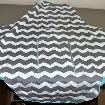 Blue/Gray & White Zigzag Baby Carseat Cover - Image 1 of 4