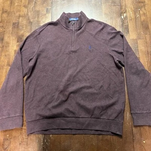 Polo Ralph Lauren Sweater Mens Large Pullover 1/4 Zip Pima Cotton Maroon - Picture 1 of 7