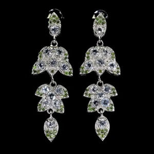 Summer 925 Silver Earrings Aquamarine Chrome Diopside Gemstone Jewelry - Picture 1 of 13