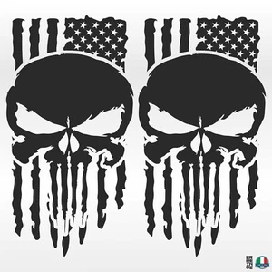 2 Sticker Adesivi TESCHIO PUNISHER BANDIERA AMERICA USA Auto Camper Pickup Jeep - Imagen 1 de 20
