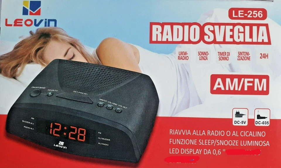 Radio Sveglia Digitale AM/FM Display LED Luminoso 0.6" Snooze Timer Sonno  DC 5V - Immagine 1 di 4
