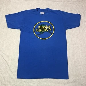 Vintage Alaska T Shirt Size Medium Blue Single Stitch Alaska Grown Print Read - Picture 1 of 10