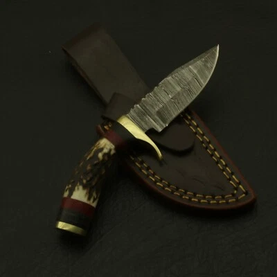 Damascus Skinner Knife Custom Hand Forged Handmade with Beautiful Handle Sheath - Image 1 of 4
