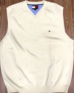 TOMMY HILFIGER 100% ALGODÓN TEJIDO SUÉTER CHALECO CREMA Talla X-GRANDE, XL - Imagen 1 de 4