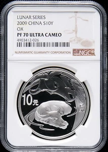 NGC PF70 China 2009 Lunar Zodiac Ox Year Silver Coin 1oz 10 Yuan - Picture 1 of 2