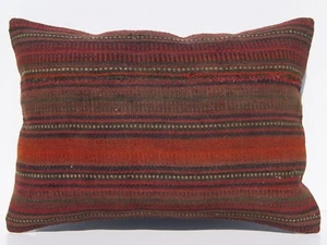 20"x14" SOFA KURDISH KELIM PILLOW COVER WOOL RECTANGLE HAND WOVEN RED AREA RUGS - Picture 1 of 3