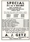 1951 A. J. GETZ Gears Hot rod speed parts Indianapolis Indiana Vintage Print Ad