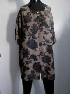 Tunica vintage Jones New York donna taglia 18W 100% seta tortora nera stampa floreale - Foto 1 di 8