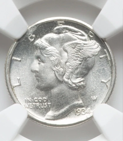 1934-D Mercury Silver Dime Curved Clip Mint Error NGC MS66FB Cover