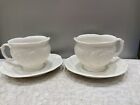 Vintage Off White China Embossed  Floral Pattern 2 Fluted Edge Cups And Saucers