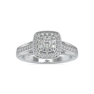 1.00ctw Lab Grown Diamond Cushion Cluster Halo Engagement Ring In 14K White Gold - Picture 1 of 14