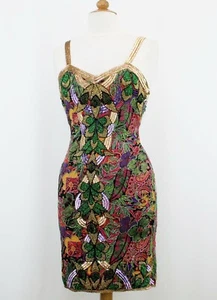 Jasdee Vintage Dress Hand Work Bead & Sequins & Hand Print On Silk Style 5005M - Picture 1 of 1