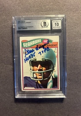 1977 Topps S.Largent RC signed.Sea Seahawk Auto.BAS 10 Autograph 2 Inscriptions - Image 1 of 2