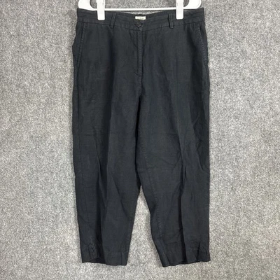 L.L. BEAN Pants Womens Size 14 Black Linen Crop Lagenlook Casual - Image 1 of 4
