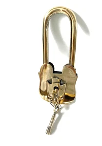 LONG THROW  PADLOCK BATAVIA old stye old lock solid brass key heavy medium - Picture 1 of 6