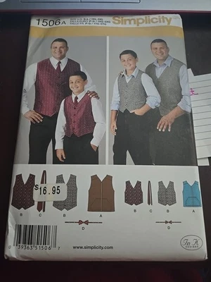 Simplicity Sewing Patterns ALL NEW #1506 Mens & Boys Vest Size S-L & 1X-5X LotS7 - Image 1 of 2