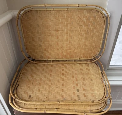 Lote De 3 Bandejas De Colección Pier 1 Mimbre Ratán Bambú Para Servir Regazo Tiki Boho Bar Foto 1 de 4