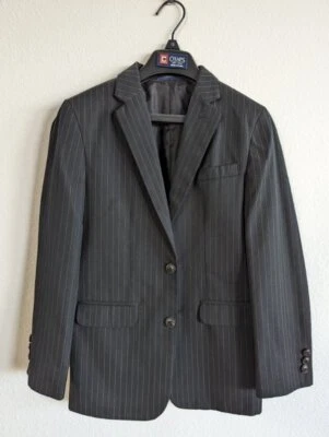 Chaps Sport Coat Boys 12 Button Up Long Sleeve Pockets Polyester Black Pinstripe - Image 1 of 3