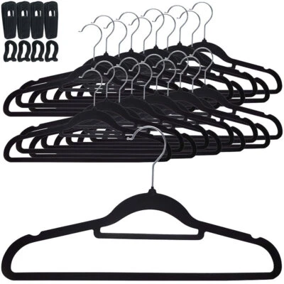 PEARL 30 rutschfeste Samt-Kleiderbügel, Clips, 4,5 kg Tragkraft, schwarz - Bild 1 von 4