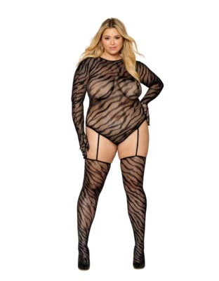 💋DREAMGIRL💋Zebra fishnet teddy bodystocking with Open Back O/S QUEEN - Image 1 of 3