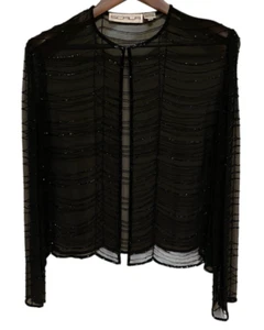 Vintage Scala Beaded Open Jacket Black 100% Silk Evening Formal Size XXL - Picture 1 of 10