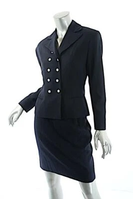 RALPH LAUREN Azul Marino Profundo 100% Lana DB Chaqueta Pantalón TRAJE 3 Piezas Talla EE. UU. 4/6 Foto 1 de 4