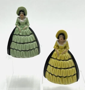 2 Carlton Ware Vintage 1935 CRINOLINE LADY Ceramic Napkin Rings 30s Harlequin, B - Picture 1 of 6