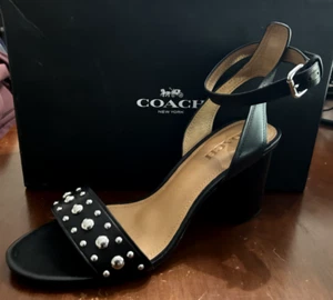 Tacón de sandalia Coach Paige negro para mujer talla 10 correa en el tobillo tacón bloque - Imagen 1 de 5