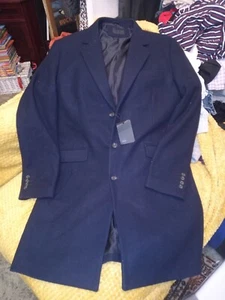 NICE LUXURY ASOS WOOL BLEND MENS LONG NAVY COAT, SIZE XL,38" Longx21.5",NEW - Picture 1 of 10