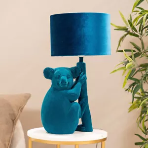 Teal Velvet Koala Table Lamp Bedroom Living Room Light Animal Lighting LED Bulb - Picture 1 of 6