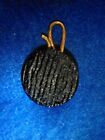 Vintage Small Round Shaped Faux Onyx Black Striations 10k Gold Clasp Pendant