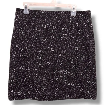 Size 10 Talbots Corduroys Leopard Print Skirt Grey Gray Black Animal Print Foto 1 de 4