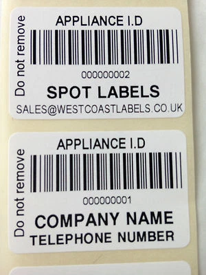 WWW.SPOTLABELS.CO.UK Personalised PAT Testing Barcode Appliance ID Labels Asset Stickers