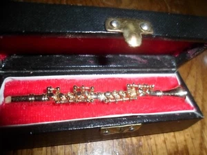 Brass Flute Music Instrument Miniature Replica in lined Case - Size 3" EUC - Picture 1 of 1