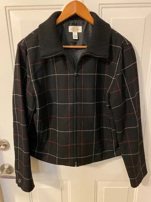 Chaqueta para mujer Talbots negra roja a cuadros mezcla de lana ventana cremallera talla 12 Foto 1 de 4